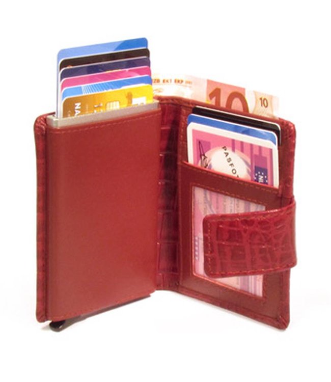 Figuretta Croco RFID Creditcardhouder Leer met Muntgeldvak Rood