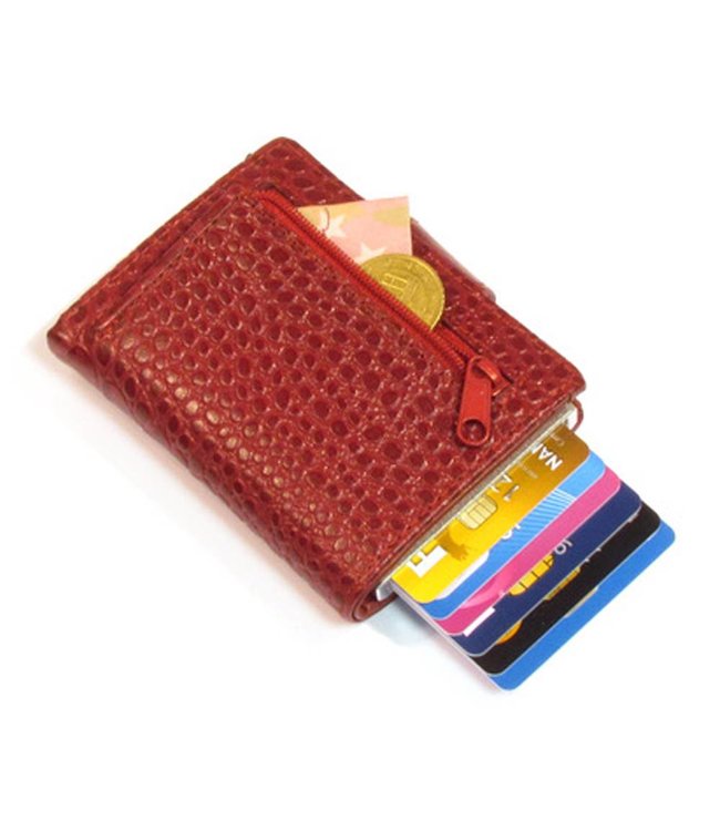 Figuretta Croco RFID Creditcardhouder Leer met Muntgeldvak Rood