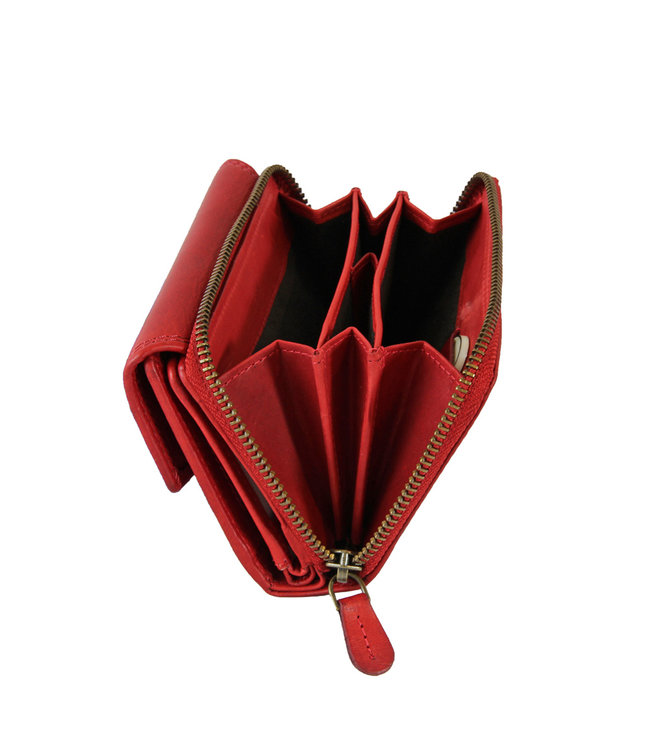 HillBurry VL77703 Dames Rits Portemonnee - Leer - Rood