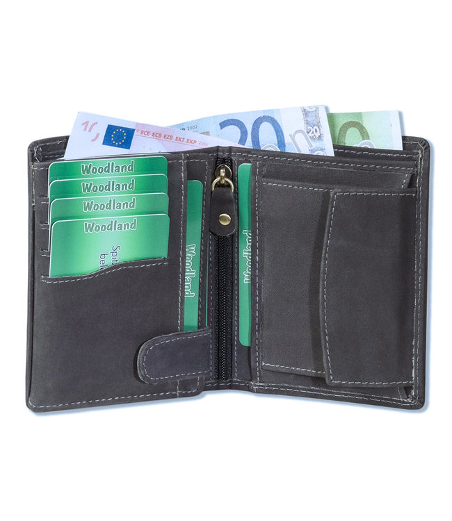 Woodland Billfold Hoog Portemonnee Leer - Heren en Dames - Anti Skim RFID Bescherming - Antraciet