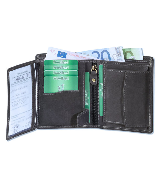 Woodland Billfold Hoog Portemonnee Leer - Heren en Dames - Anti Skim RFID Bescherming - Antraciet