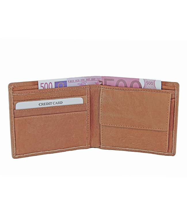 Landley Heren Portemonnee Leer - Plat model - RFID Bescherming  tegen skimmen - Cognac