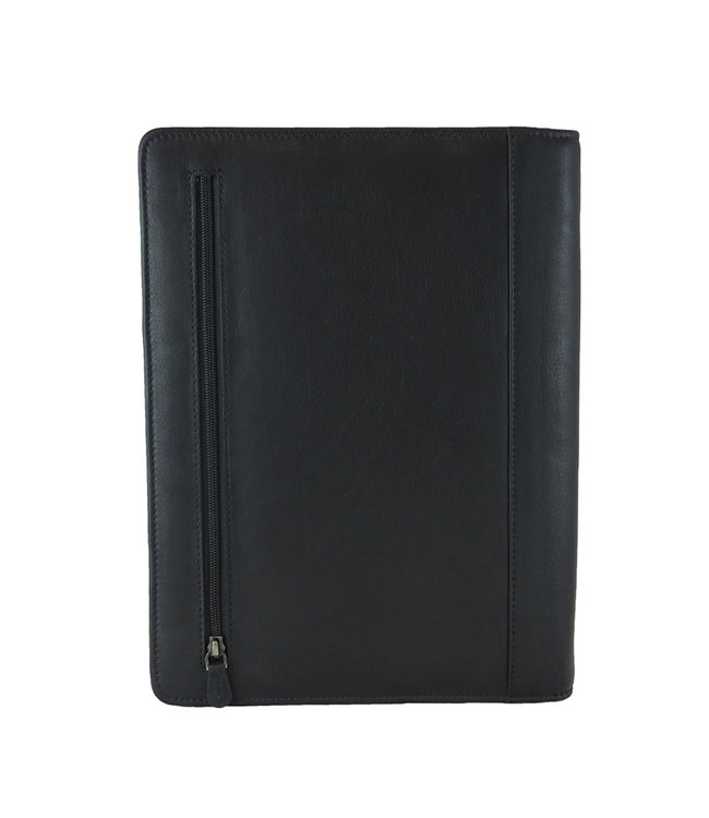 HillBurry Luxe Schrijfmap A4 met Ritssluiting uit echt Leer Zwart
