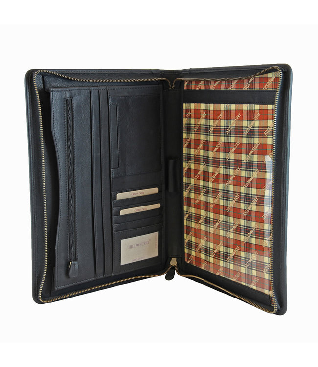 HillBurry Luxe Schrijfmap A4 met Ritssluiting uit echt Leer Zwart