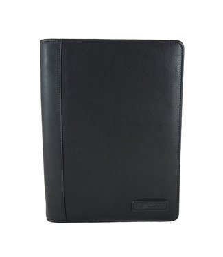 HillBurry Luxe Schrijfmap A4 met Rits - Echt Leer - Zwart