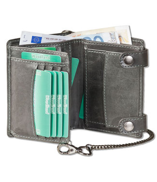 Woodland Biker portemonnee met ketting RFID | Leer | Grijs