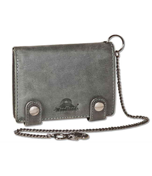 Woodland Biker portemonnee met ketting RFID | Echt Leer | Grijs