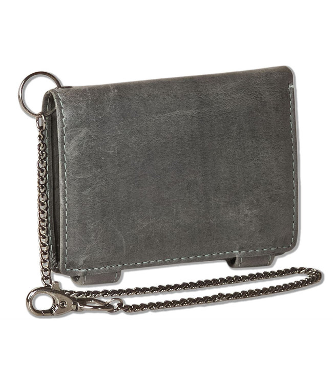 Woodland Biker portemonnee met ketting RFID | Echt Leer | Grijs