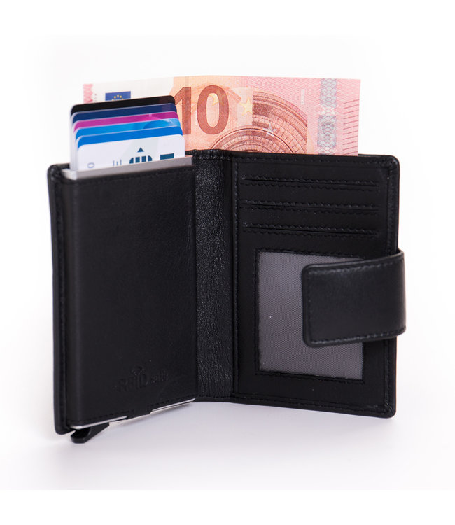 Figuretta Cardprotector met Muntvak RFID | Glanzend Leder | Zwart