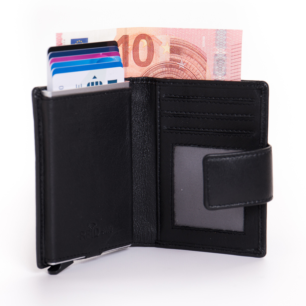 DUGRAFT Kaarthouder Portemonnee met Munt Pocket Magnetische Sluiting RFID Blokkerende Pop Up Kaarten Met ID Venster & Geld Organisatoren, Zwart B, Minimalistisch