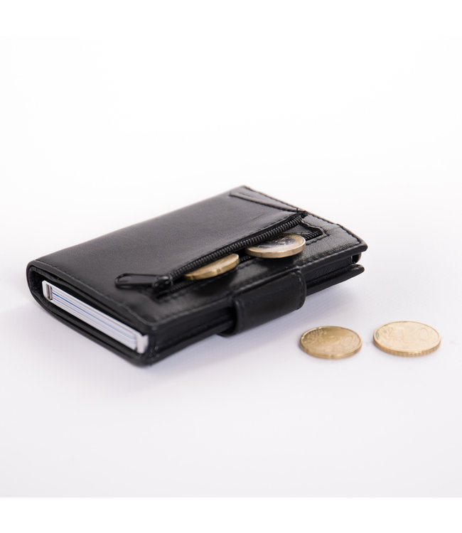 Figuretta Cardprotector met Muntvak RFID | Glanzend Leder | Zwart