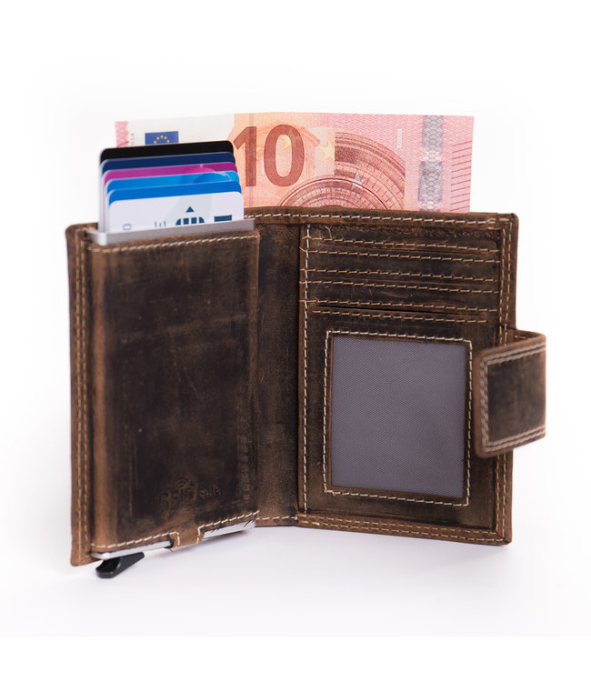Figuretta Card Protector Hunter Pull-up Leder met rits - Bruin