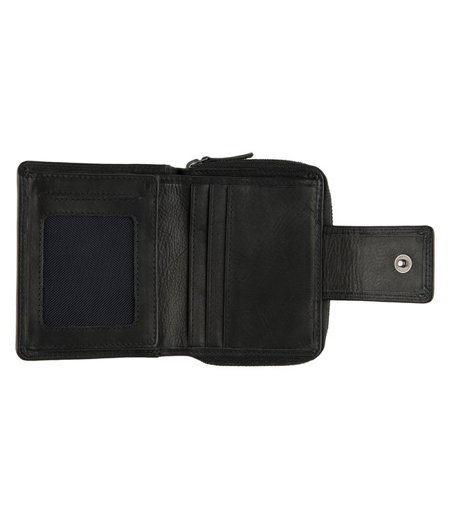 DSTRCT Wax Lane Leren Dames Portemonnee RFID met Rits - Zwart