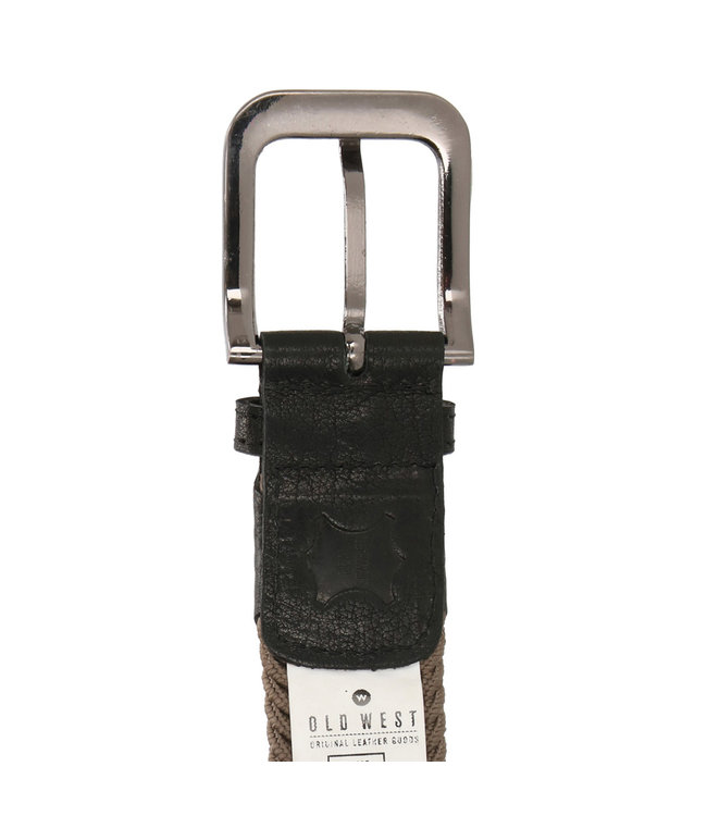 Old West Geweven Elastische Riem Stretch - Rekbaar Elastiek met echt Leer – Taupe