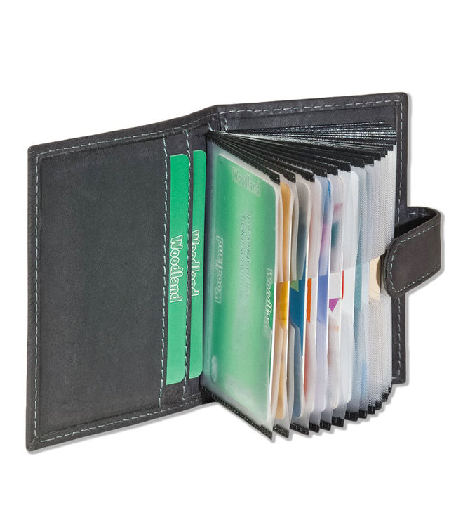 Woodland Luxe Leren Creditcardetui voor 15 pasjes Antraciet