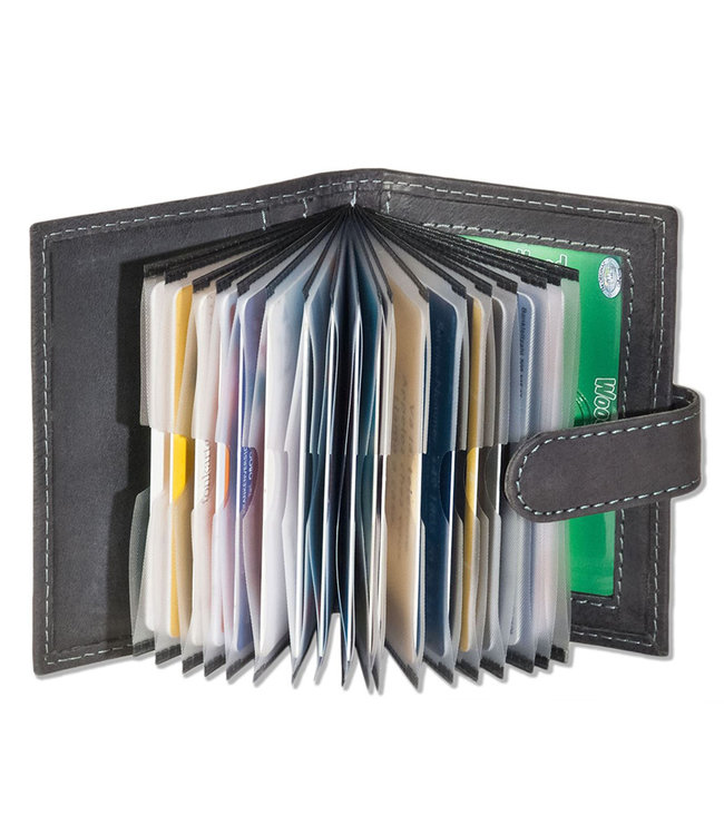 Woodland Luxe Leren Creditcardetui voor 15 pasjes Antraciet