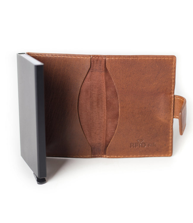Figuretta Leren Cardprotector RFID Compact Creditcardhouder Cognac