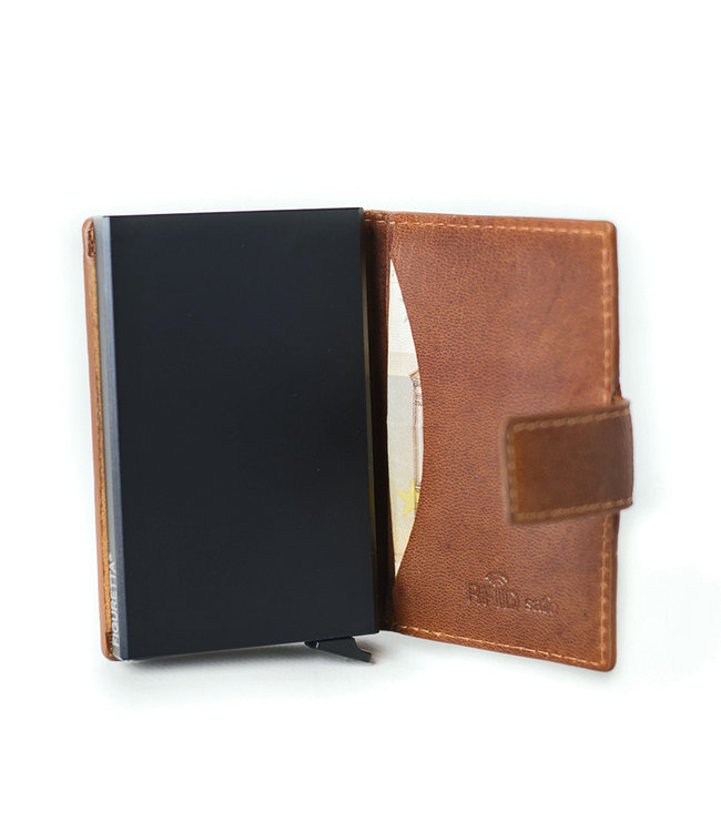 Figuretta Leren Cardprotector RFID Compact Creditcardhouder Cognac