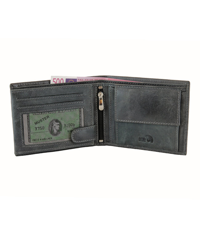 Landley Wild-Look' Leren Heren Portemonnee - Billfold Model - met Anti-skim RFID bescherming - Grijs