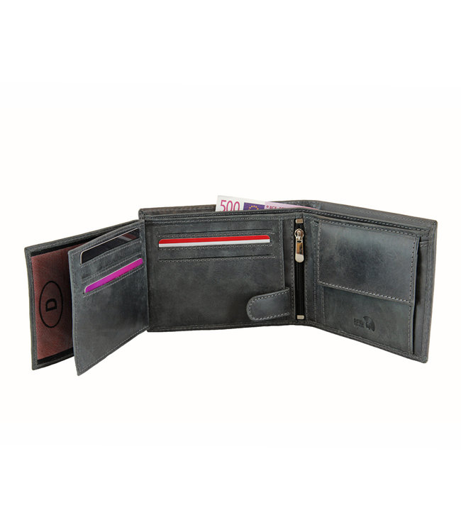 Landley Wild-Look' Leren Heren Portemonnee - Billfold Model - met Anti-skim RFID bescherming - Grijs