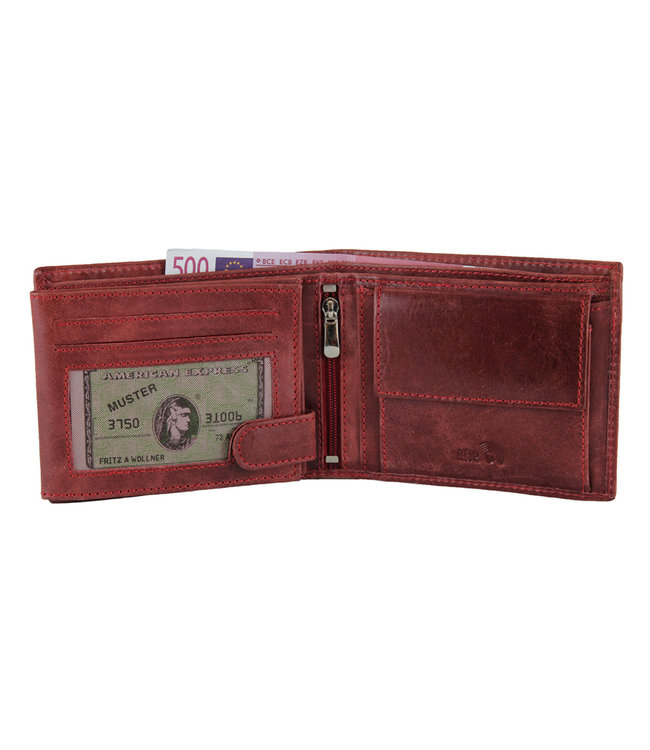 Landley Wild-Look' Leren Heren Portemonnee - Billfold Model - met Anti-skim RFID bescherming - Roodbruin