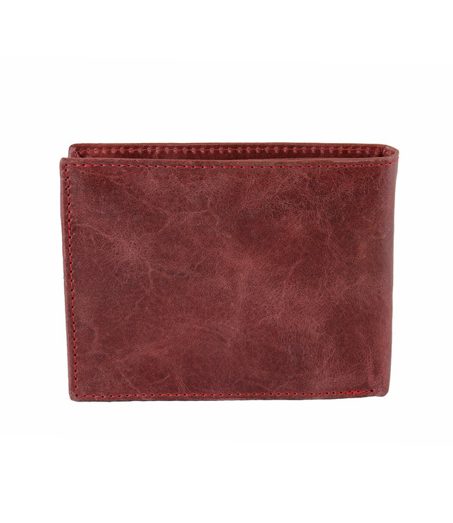 Landley Wild-Look' Leren Heren Portemonnee - Billfold Model - met Anti-skim RFID bescherming - Roodbruin