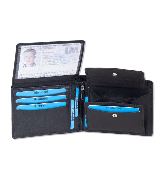 Rimbaldi Leren Portemonnee Heren Billfold - RFID bescherming tegen skimmen -  Echt Nappa Leer - 9 Pasjesvakken - Zwart