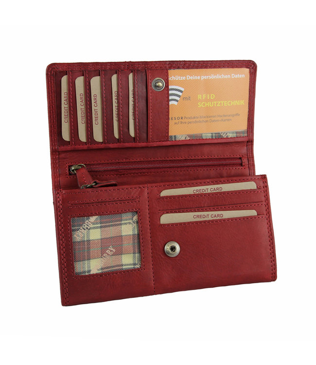 HillBurry Leren Dames Portemonnee - VL777023 - Vintage Leer - RFID - Rood