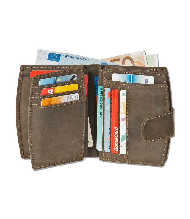 Woodland Leren Dames Portemonnee met Rits 'Brilliant' Donkerbruin