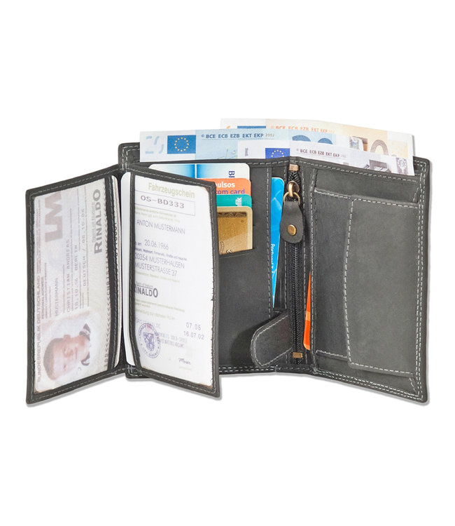 Wild Nature Hoge Billfold Portemonnee Leer Donker grijs