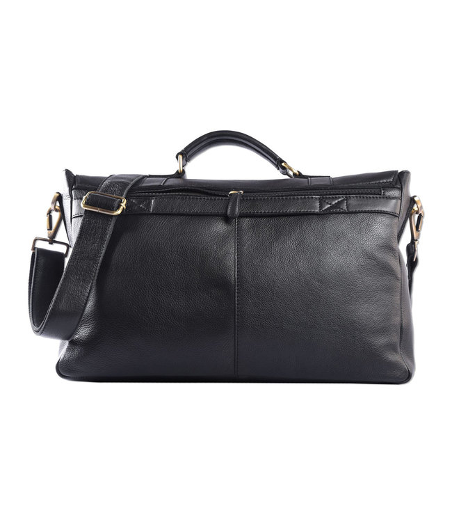 WILD WOODS Ruime Leren Aktetas met Schouderband – 15,6 inch laptopvak – Schoudertas – Hoogwaardig Nappa Leer – Zwart