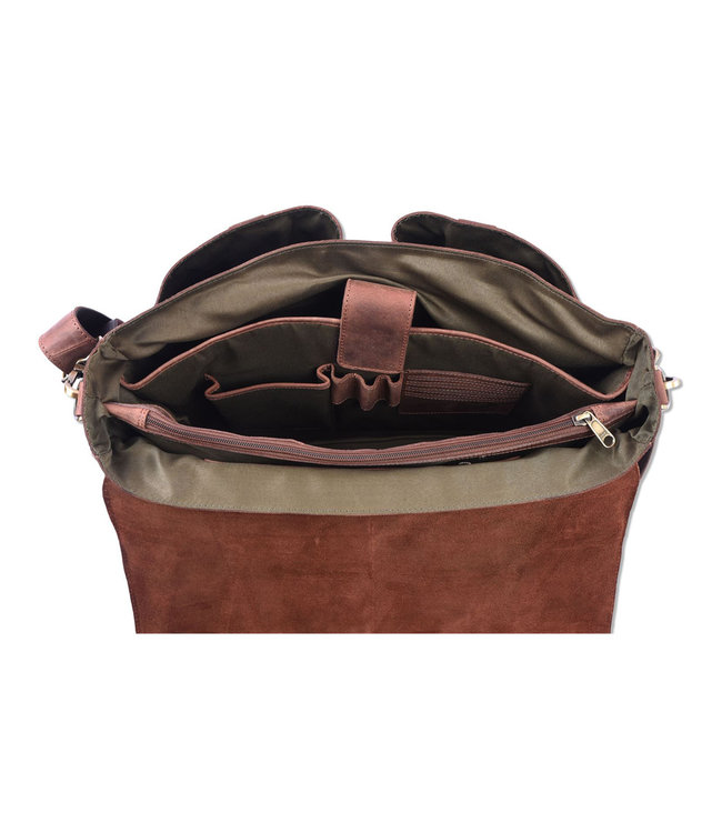 WILD WOODS Ruime Leren Aktetas met Schouderband – 15,6 inch laptopvak – Schoudertas – Buffelleer – Vintage Donkerbruin