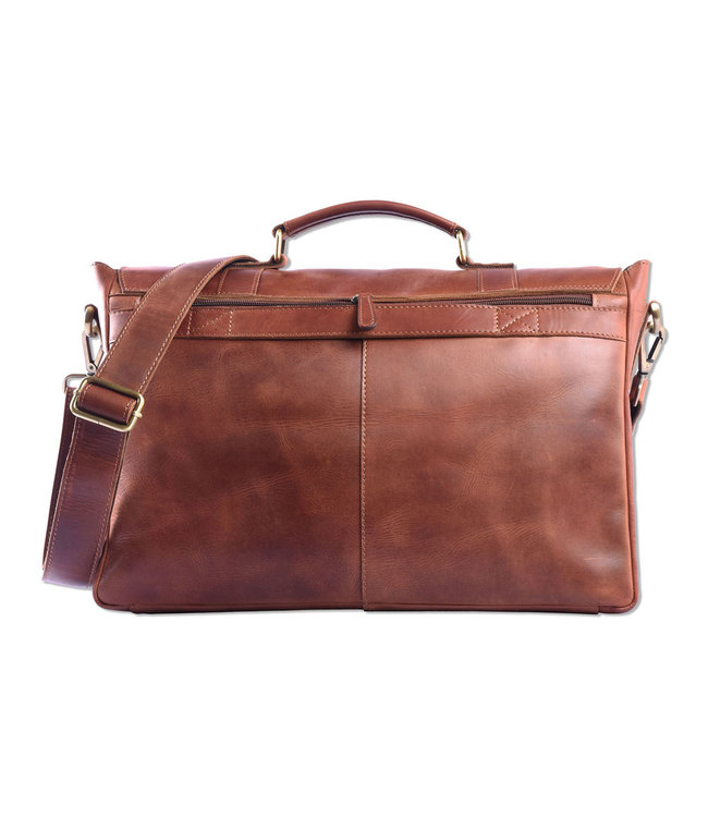 WILD WOODS Ruime Leren Aktetas met Schouderband – 15,6 inch laptopvak – Schoudertas – Oil Pull-up Leer – Cognac