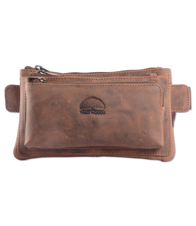 WILD WOODS Moderne Leren Heuptas met 3 ritsen Compact – Fanny Pack - Buffelleer - Vintage Bruin