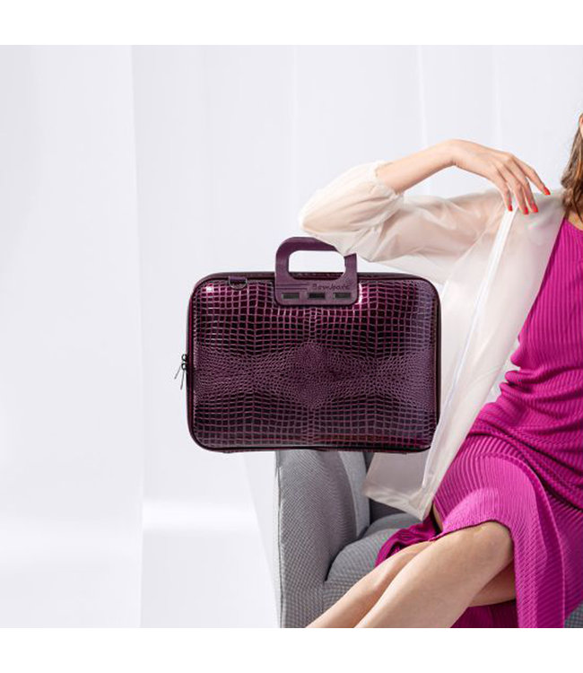 Bombata Shiny Cocco 15 inch Laptoptas - Dames - 15,6" - Glimmende Krokoprint - Zwart