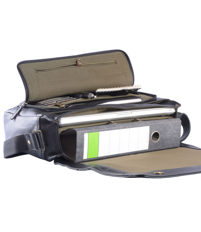 WILD WOODS Leren Laptop Messenger Bag Unisex Schoudertas – 15,6 inch Laptoptas – Nappa Leer - Zwart