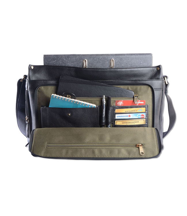 WILD WOODS Leren Laptop Messenger Bag Unisex Schoudertas – 15,6 inch Laptoptas – Nappa Leer - Zwart