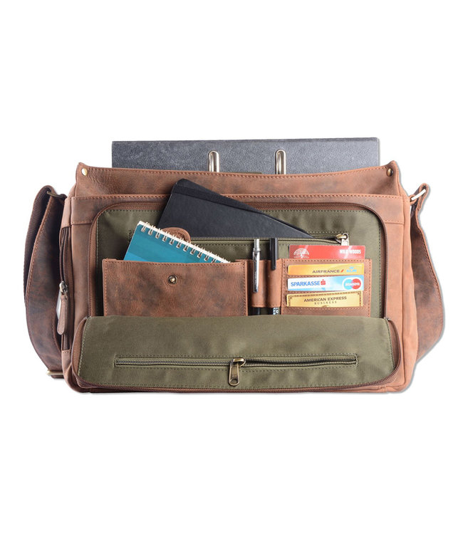 WILD WOODS Leren Laptop Messenger Bag Unisex Schoudertas – 15,6 inch Laptoptas – Buffelleer - Vintage Bruin