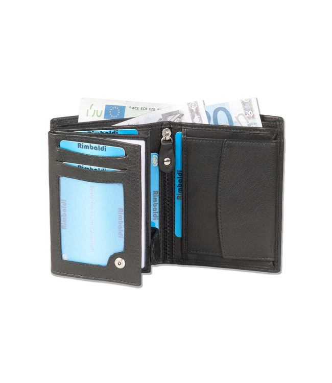 Rimbaldi Leren Billfold Portemonnee - Dames en Heren - Staand model - Nappa Leer - Zwart