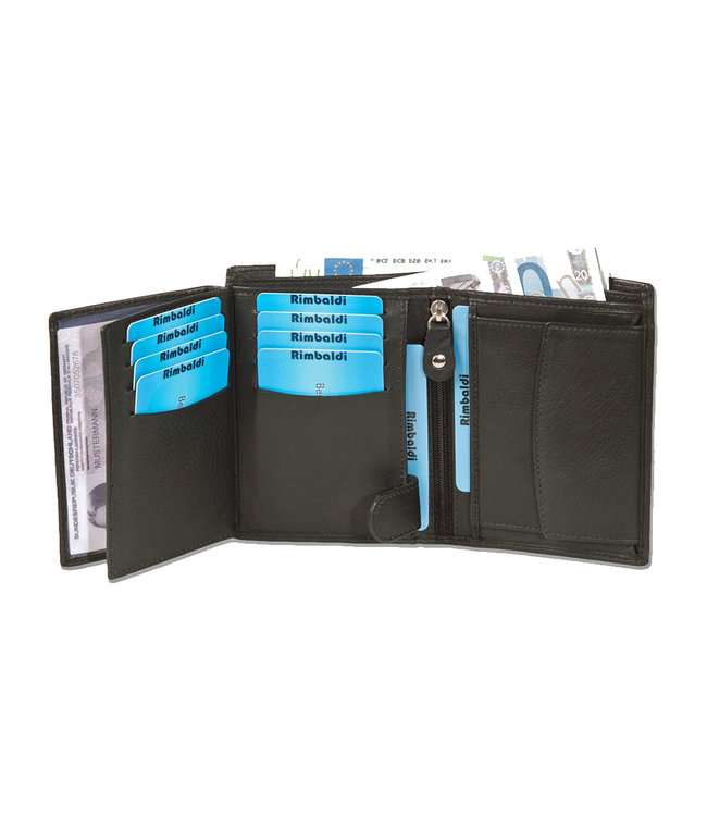 Rimbaldi Leren Billfold Portemonnee - Dames en Heren - Staand model - Nappa Leer - Zwart