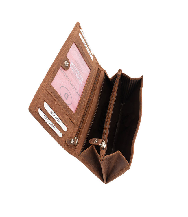 Houtkamp Portemonnee Leer Dames - Overslag - Hunter Leder - Vintage - RFID Anti-skim Protectie - Bruin