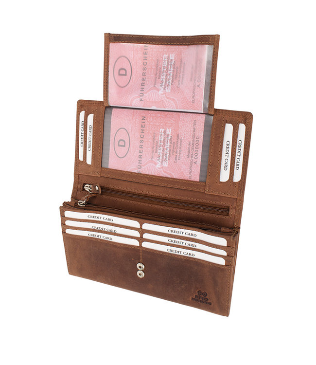 Houtkamp Portemonnee Leer Dames - Overslag - Hunter Leder - Vintage - RFID Anti-skim Protectie - Bruin