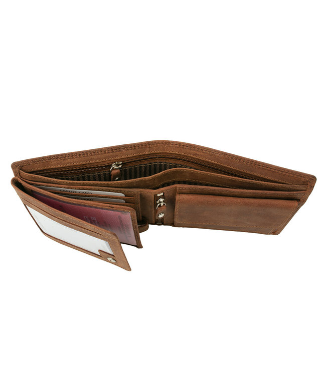Houtkamp Leren Heren Portemonnee Bruin Leer - Stevig en Robuust Hunter Leder - Anti-skim protected RFID veilig - Vintage Mannen Billfold Portemonnee - Bruin