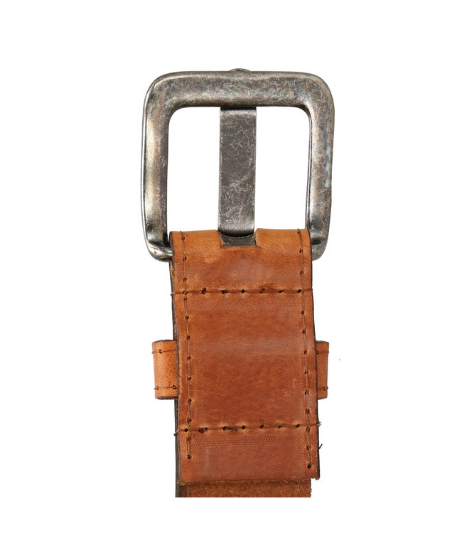 Old West Leren Geperforeerde Sleufjes Riem voor Dames en Heren - Echt Leer - Gestikte Rand - Riemstrook 4 cm breed - Cognac