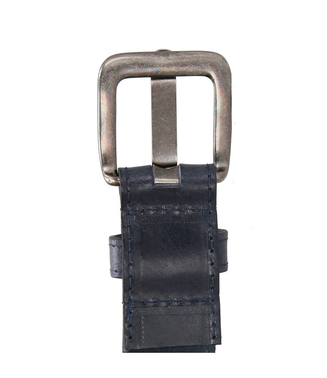 Old West Leren Geperforeerde Sleufjes Riem voor Dames en Heren - Echt Leer - Gestikte Rand - Riemstrook 4 cm breed - Blauw