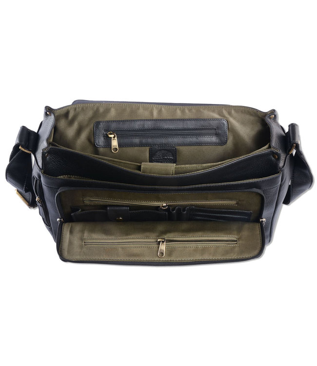 WILD WOODS Leren Messenger Schoudertas 15,6 inch Laptoptas – Unisex – Ronding uit Flap - Nappa Leer - Zwart