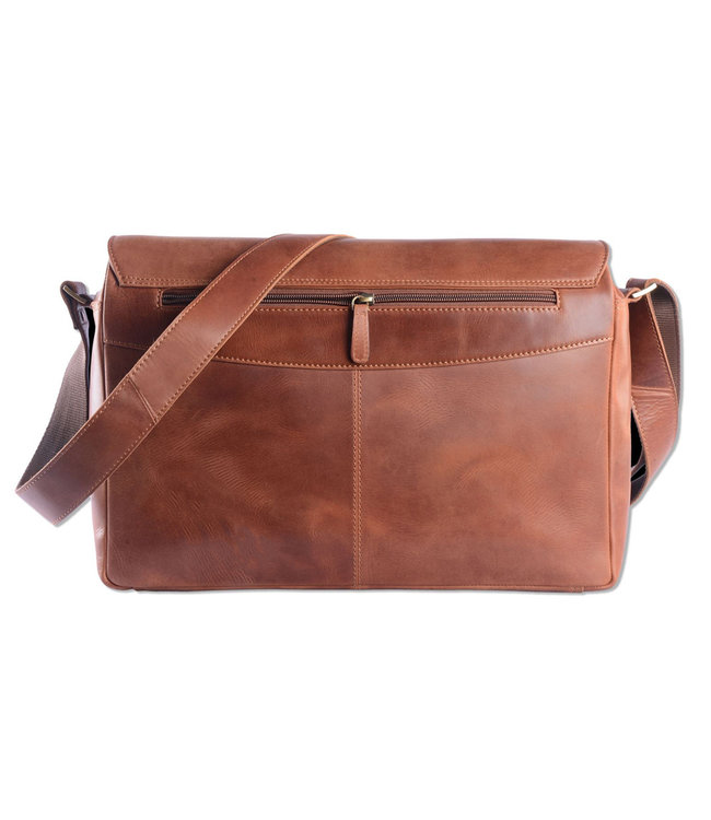 WILD WOODS Leren Messenger Schoudertas 15,6 inch Laptoptas – Unisex – Ronding uit Flap - Pull-up Leer - Cognac