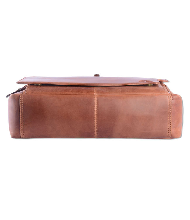 WILD WOODS Leren Messenger Schoudertas 15,6 inch Laptoptas – Unisex – Ronding uit Flap - Pull-up Leer - Cognac