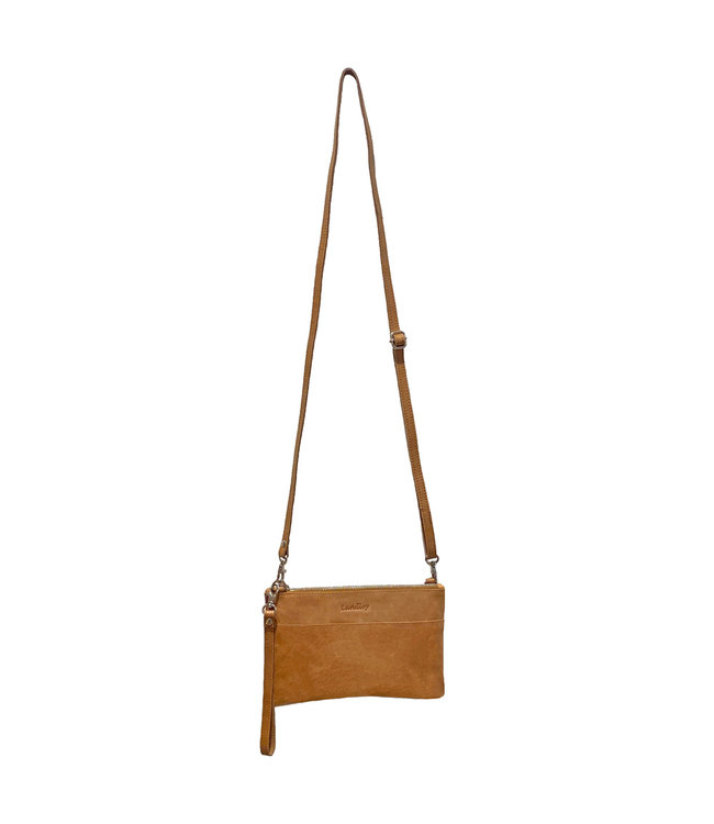 Landley Dames Schoudertas - Leren Crossbodytasje - Vintage Pull-up Leer -  Effen - Bruin