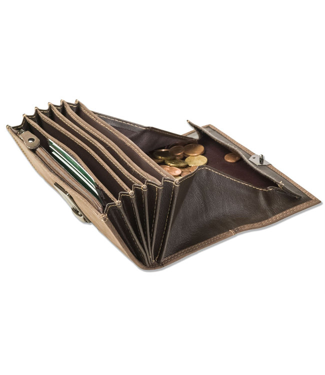 Woodland Leren Kelner Portemonnee met Ladderslot - Lederen Horeca Portefeuille - Kelnerbeurs - Extra verstevigde bodem - Echt leer - Bruin